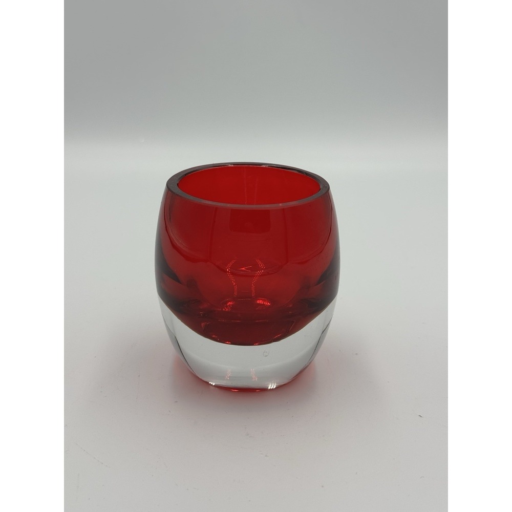 Crate & Barrel Votive Candle Holder Ruby Red Burgundy‎ Heavy Glass Tealight